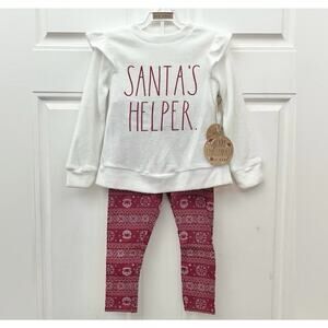 Rae Dunn SANTA’S HELPER Christmas Leggings Long Sleeves Ruffle Kids Sweatshirt